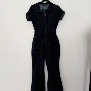 ModCloth Denim Jumpsuit Flare Bottom Blue M Medium